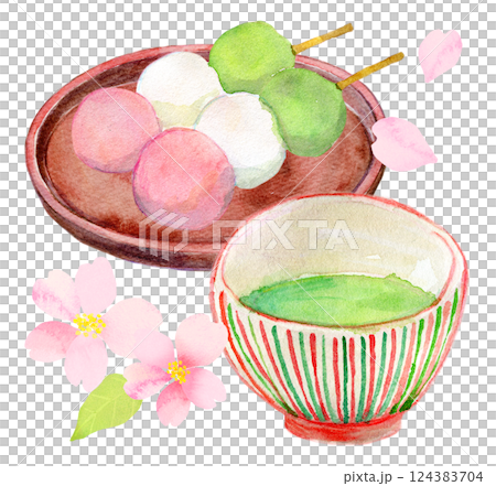 水彩イラスト　花より団子の桜を見る会 124383704