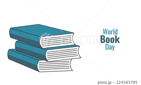 International Book Day literacy day Read education. Books stacked. Educational layout design of promotional materials for website social networks and blog. Vector illustration. 124383795