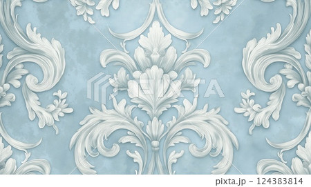 青地に白いダマスク模様 青地に白いダマスク模様 124383814