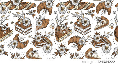 Bakery vintage seamless pattern retro cooking food Bakery vintage seamless pattern retro cooking food 124384222