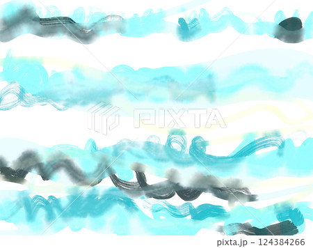 エメラルドブルーと黒の混ざったくるくるライン模様背景イラスト 124384266