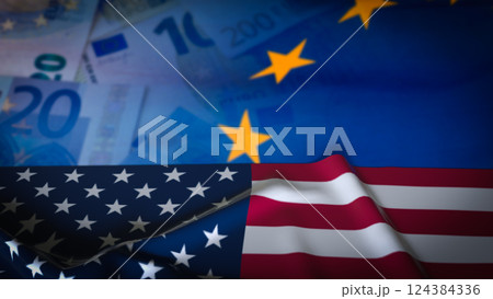 The USA Flag On EU Background for Business concept 3d Rendering. 124384336
