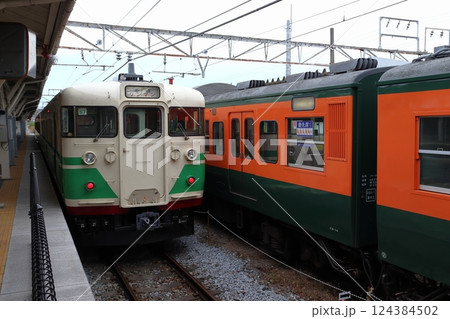 しなの鉄道115系電車（懐かしの車体カラー編成の並び） 124384502