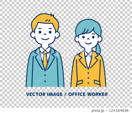 年輕男女上班族的簡單向量插圖素材_線條可編輯 124384696