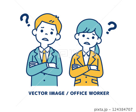 腕を組んで悩む、男女の会社員のシンプルなベクターイラスト素材_線の編集可能 腕を組んで悩む、男女の会社員のシンプルなベクターイラスト素材_線の編集可能 124384707