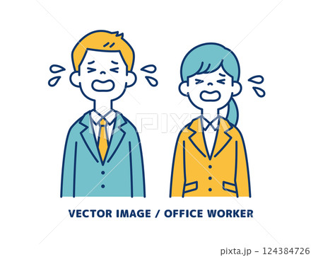 号泣する、男女の会社員のシンプルなベクターイラスト素材＿線の編集可能 124384726