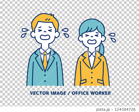 号泣する、男女の会社員のシンプルなベクターイラスト素材＿線の編集可能 124384726