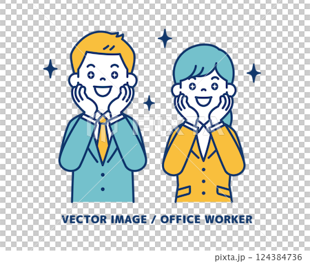 簡單的向量插圖,描繪了眼睛閃閃發光、充滿喜悅的男女辦公室職員_Line 可編輯 簡單的向量插圖,描繪了眼睛閃閃發光、充滿喜悅的男女辦公室職員_Line 可編輯 124384736