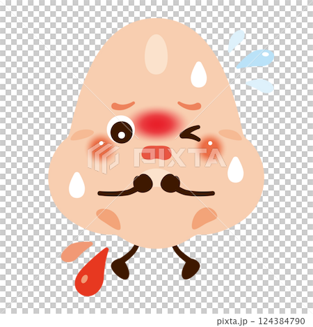 Character illustration of a nose with a nosebleed 124384790