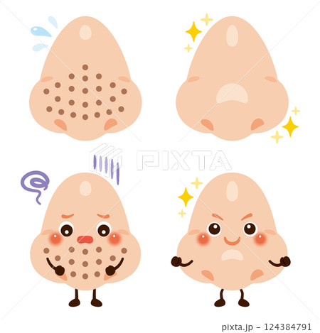 キレイな鼻と毛穴が目立つ鼻のキャラクターイラスト キレイな鼻と毛穴が目立つ鼻のキャラクターイラスト 124384791