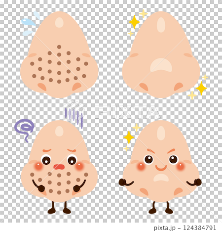 Character illustration of a beautiful nose and a nose with noticeable pores 124384791