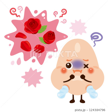 強い香りに反応する鼻のキャラクターイラスト 124384796