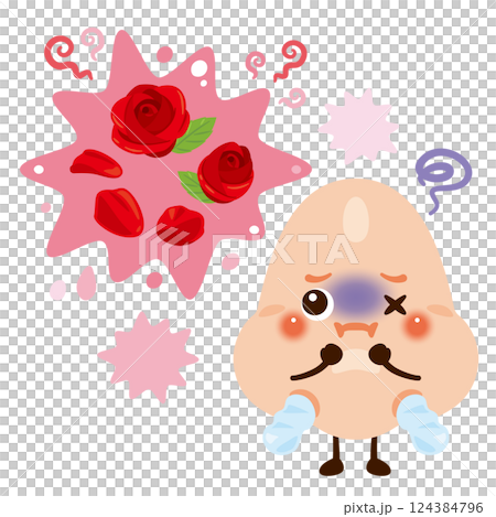 Character illustration of a nose reacting to a strong scent 124384796