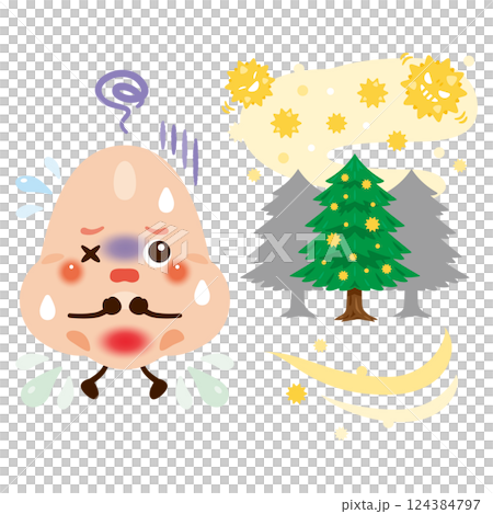 Character illustration of a nose affected by pollen 124384797