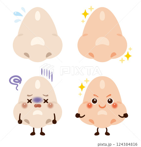 元気がない鼻のキャラクターと元気な鼻のキャラクター 124384816