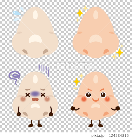 元気がない鼻のキャラクターと元気な鼻のキャラクター 124384816