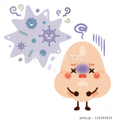 ウイルスに感染した鼻のキャラクターイラスト ウイルスに感染した鼻のキャラクターイラスト 124384818
