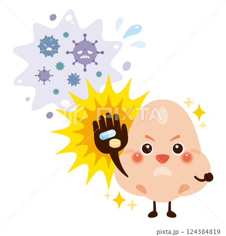 ウイルスを薬剤で治療して元気になる鼻のキャラクターイラスト ウイルスを薬剤で治療して元気になる鼻のキャラクターイラスト 124384819