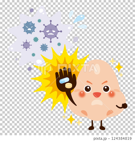 ウイルスを薬剤で治療して元気になる鼻のキャラクターイラスト ウイルスを薬剤で治療して元気になる鼻のキャラクターイラスト 124384819