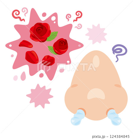 強い香りに反応する鼻のイラスト 124384845