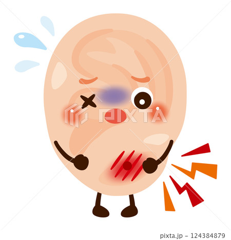 ピアストラブルで炎症が起きた耳のキャラクターイラスト 124384879