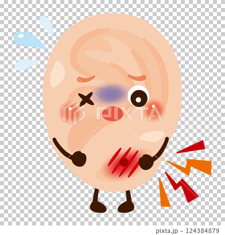 ピアストラブルで炎症が起きた耳のキャラクターイラスト 124384879