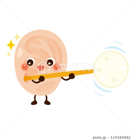 耳掃除をする耳のキャラクターイラスト 124384882
