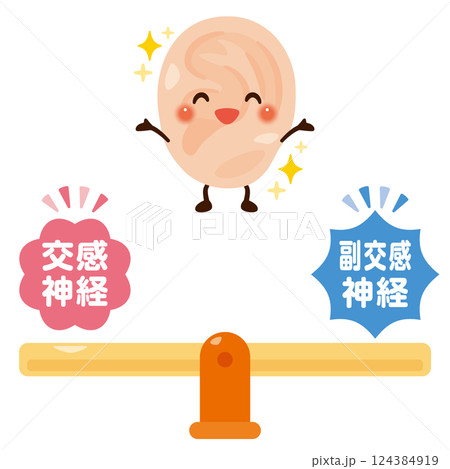 バランスの取れた自律神経と健康的な耳のキャラクターイラスト バランスの取れた自律神経と健康的な耳のキャラクターイラスト 124384919
