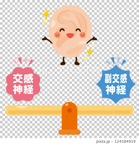 バランスの取れた自律神経と健康的な耳のキャラクターイラスト バランスの取れた自律神経と健康的な耳のキャラクターイラスト 124384919