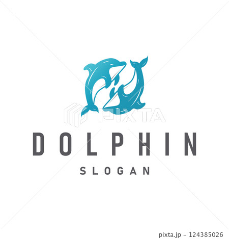 ocean animal silhouette design dolphin logo concept with black silhouette minimalist simple illustration of ocean product brand template 124385026