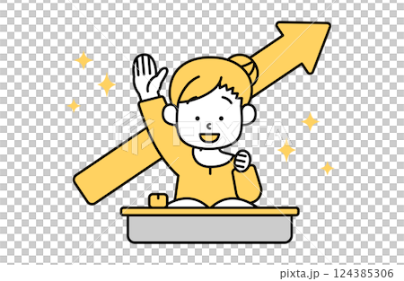 Vector illustration of a girl with improved grades Class Study Test Homework 124385306