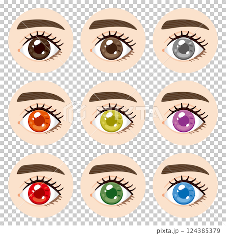 様々な色のコンタクト　イメージイラスト　瞳 124385379