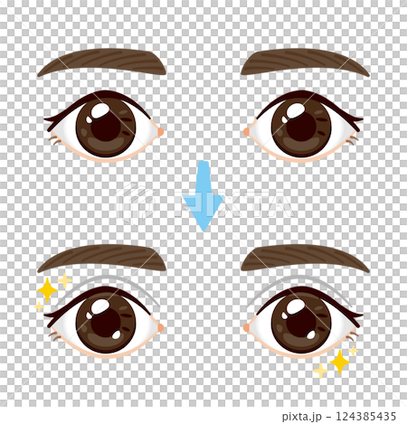 Illustration of eyes changing from single to double eyelids 124385435