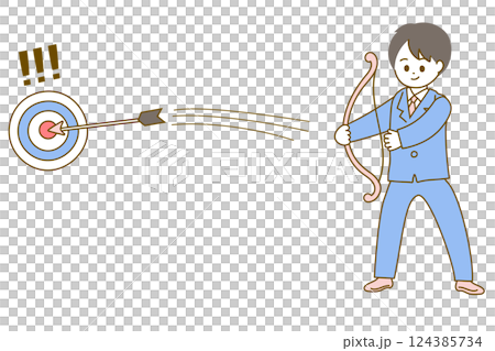 A pop vector illustration of a businessman shooting a target with a bow and arrow 124385734