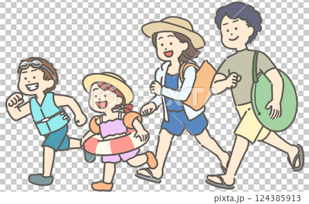 夏日穿著泳衣的家庭插圖 124385913