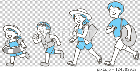 Illustration set of summer family in swimsuits 124385918