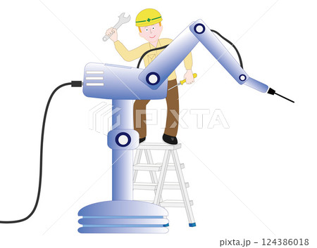 エンジニアが故障したロボットを修理している。 124386018