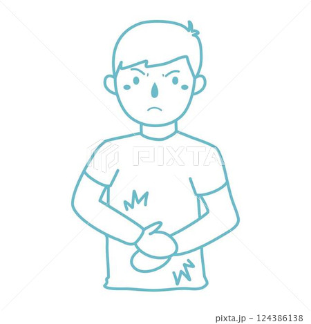 hand drawn man having stomach ache 124386138