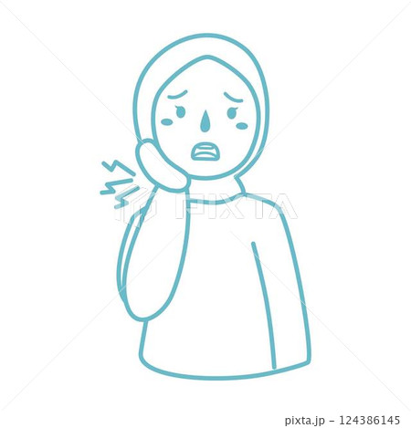 young woman touching cheek and feeling toothache 124386145