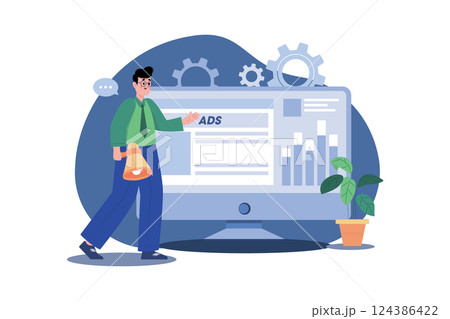 Man Checking Advertisement Illustration Concept 124386422