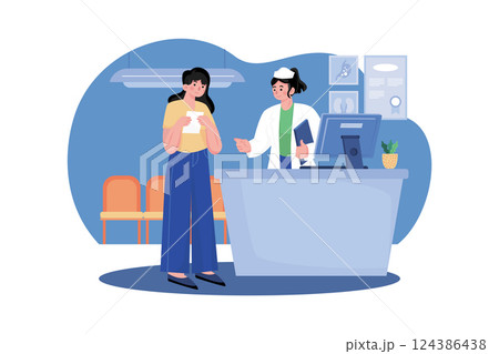 Hospital Receptionist Consulting With The Patient Hospital Receptionist Consulting With The Patient 124386438