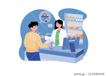 Customer Purchasing Medicine From The Pharmacy 124386440