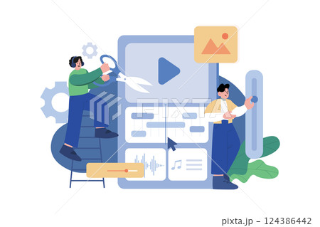 Podcast Editing Illustration concept. A flat illustration isolated on white background 124386442
