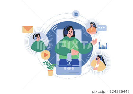 Podcast Community Illustration concept. A flat illustration isolated on white background Podcast Community Illustration concept. A flat illustration isolated on white background 124386445