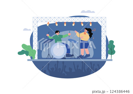 Open Air Concert Illustration concept. A flat illustration isolated on white background 124386446
