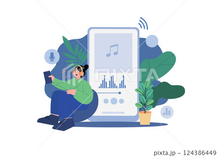 Mobile Podcast Illustration concept. A flat illustration isolated on white background Mobile Podcast Illustration concept. A flat illustration isolated on white background 124386449
