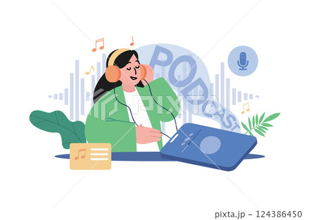 Listen to Podcast Illustration concept. A flat illustration isolated on white background 124386450