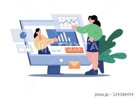 Women Doing An Online Certificate Course Illustration concept. A flat illustration isolated on white background 124386454