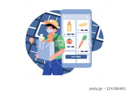 Man Delivering Food While Wearing A Medical Mask 124386461