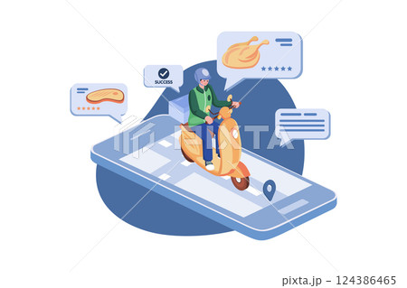 Food Delivery Service By Scooter With A Courier Food Delivery Service By Scooter With A Courier 124386465